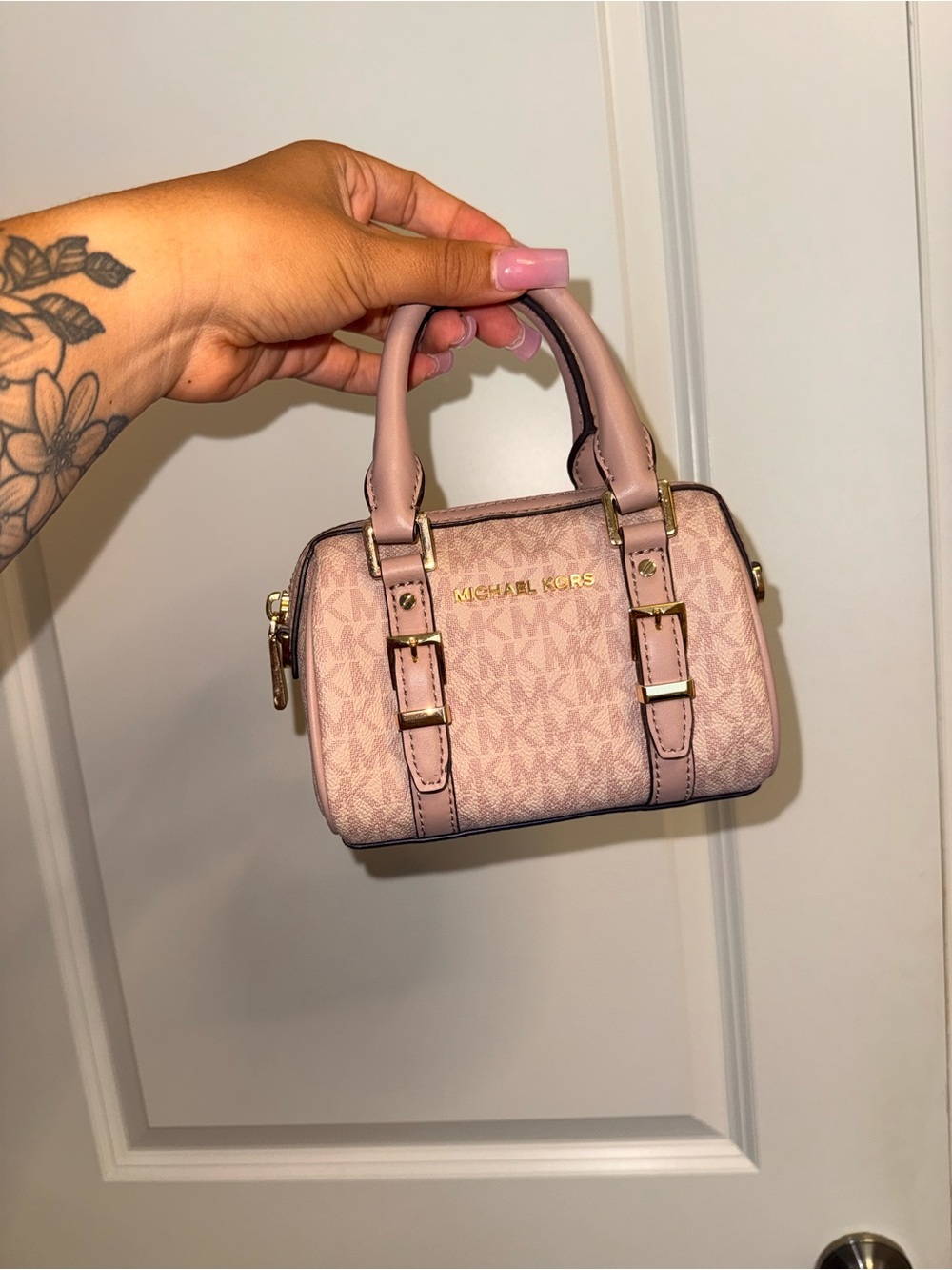 Michael Kors Blush Pink Signature Crossbody Satchel Extra Small Bedford Legacy